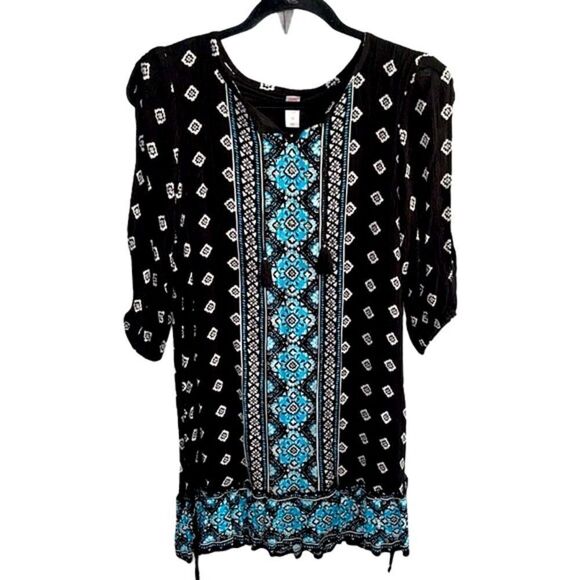 Justice Girl’s Beaded Embroidered Geometric Print Tassel Peasant Dress Size 14 - Picture 1 of 15